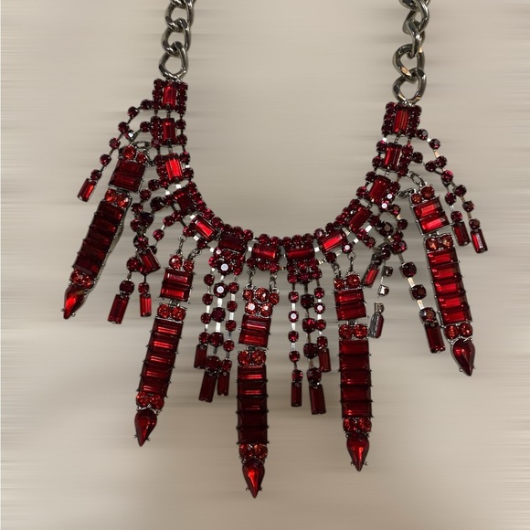 Jewelry Bundle Statement Faux Red Amber Color Stone Silver Necklaces Set of 3 - Picture 3 of 12